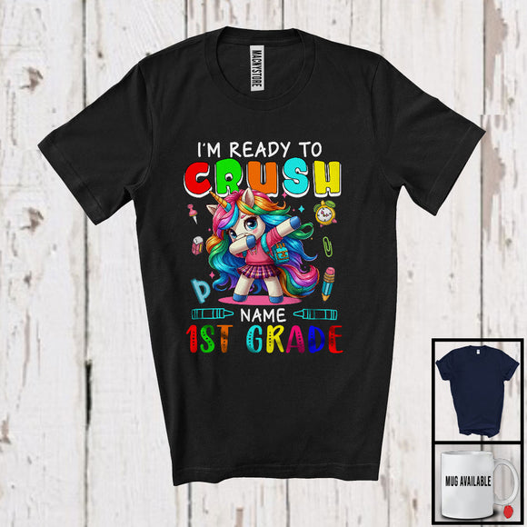 MacnyStore - Personalized Custom Name I'm Ready To Crush 1st Grade, Lovely First Day Of School Dabbing Unicorn T-Shirt