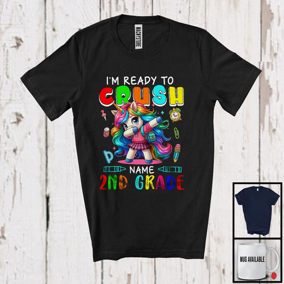 MacnyStore - Personalized Custom Name I'm Ready To Crush 2nd Grade, Lovely First Day Of School Dabbing Unicorn T-Shirt