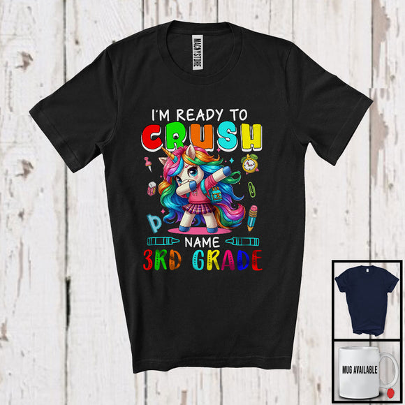 MacnyStore - Personalized Custom Name I'm Ready To Crush 3rd Grade, Lovely First Day Of School Dabbing Unicorn T-Shirt