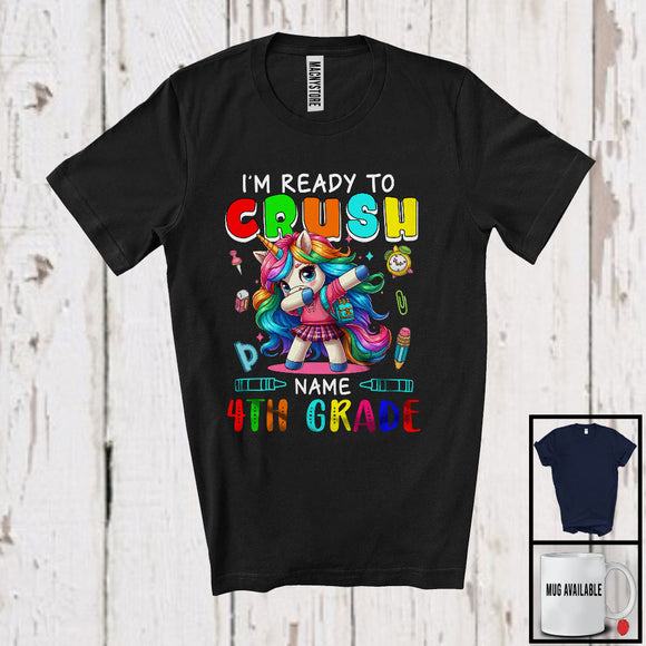MacnyStore - Personalized Custom Name I'm Ready To Crush 4th Grade, Lovely First Day Of School Dabbing Unicorn T-Shirt