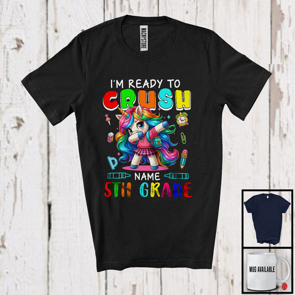 MacnyStore - Personalized Custom Name I'm Ready To Crush 5th Grade, Lovely First Day Of School Dabbing Unicorn T-Shirt