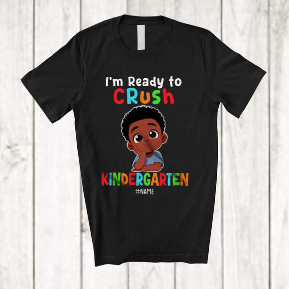 MacnyStore - Personalized Custom Name I'm Ready To Crush Kindergarten; Lovely Back To School Afro Boy Students T-Shirt