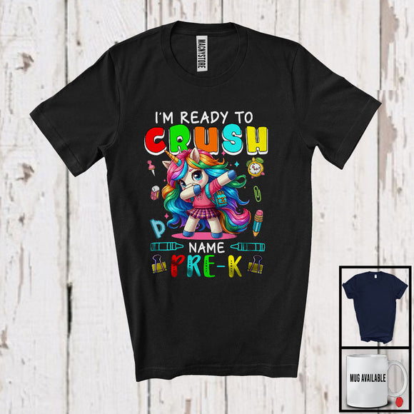 MacnyStore - Personalized Custom Name I'm Ready To Crush Pre-K, Lovely First Day Of School Dabbing Unicorn T-Shirt