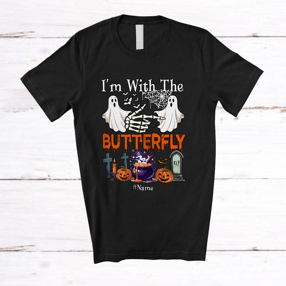 MacnyStore - Personalized Custom Name I'm With The Butterfly; Amazing Halloween Boo Ghost; Couple T-Shirt