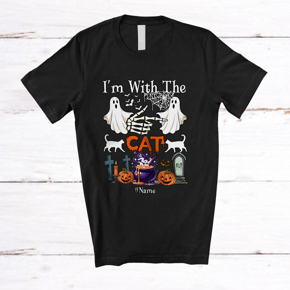 MacnyStore - Personalized Custom Name I'm With The Cat; Amazing Halloween Boo Ghost; Couple T-Shirt
