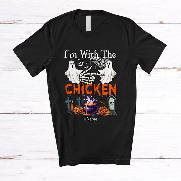 MacnyStore - Personalized Custom Name I'm With The Chicken; Amazing Halloween Boo Ghost; Couple T-Shirt
