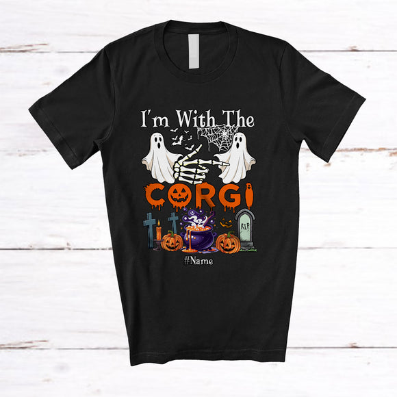 MacnyStore - Personalized Custom Name I'm With The Corgi; Amazing Halloween Boo Ghost; Couple T-Shirt