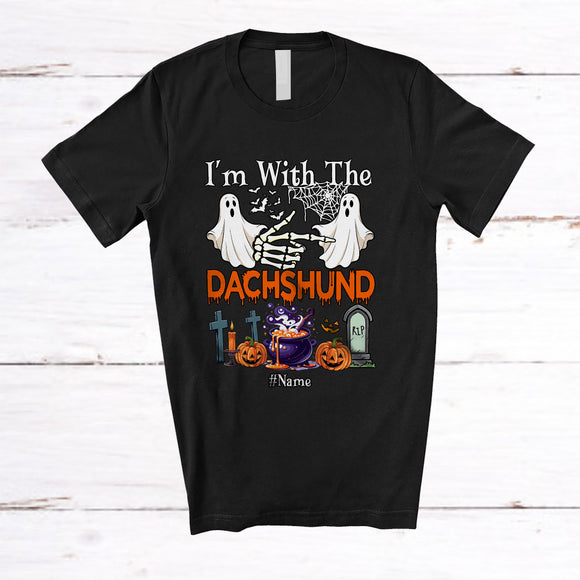 MacnyStore - Personalized Custom Name I'm With The Dachshund; Amazing Halloween Boo Ghost; Couple T-Shirt