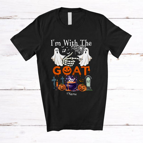 MacnyStore - Personalized Custom Name I'm With The Goat; Amazing Halloween Boo Ghost; Couple T-Shirt