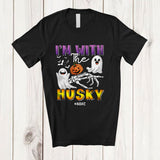 MacnyStore - Personalized Custom Name I'm With The Husky; Lovely Halloween Boo Skeleton Hand T-Shirt