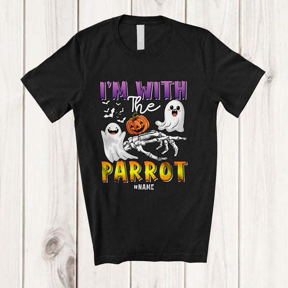 MacnyStore - Personalized Custom Name I'm With The Parrot; Lovely Halloween Boo Skeleton Hand T-Shirt