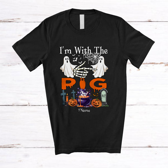 MacnyStore - Personalized Custom Name I'm With The Pig; Amazing Halloween Boo Ghost; Couple T-Shirt