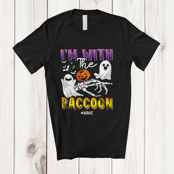 MacnyStore - Personalized Custom Name I'm With The Raccoon; Lovely Halloween Boo Skeleton Hand T-Shirt