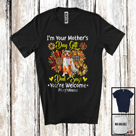 MacnyStore - Personalized Custom Name I'm Your Mother's Day Gift, Floral Australian Shepherd Sunflowers T-Shirt