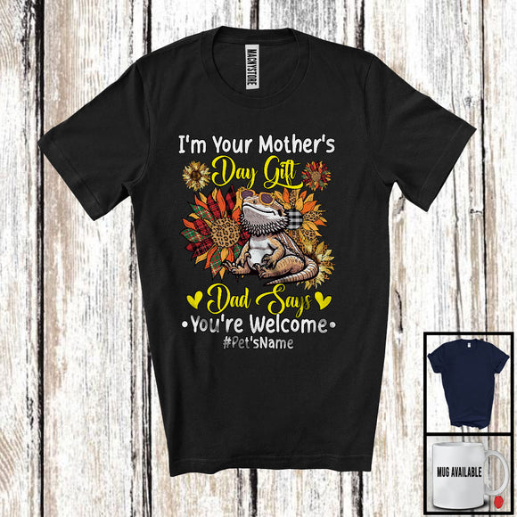 MacnyStore - Personalized Custom Name I'm Your Mother's Day Gift, Floral Bearded Dragon Sunflowers T-Shirt