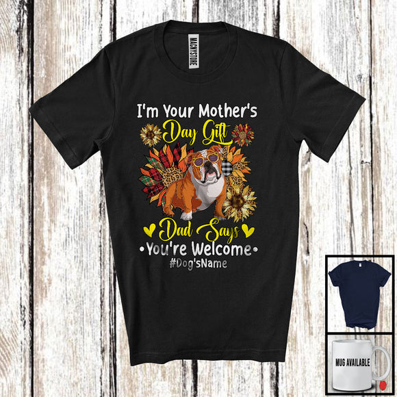 MacnyStore - Personalized Custom Name I'm Your Mother's Day Gift, Floral English Bulldog Owner, Sunflowers T-Shirt