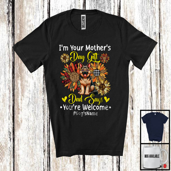 MacnyStore - Personalized Custom Name I'm Your Mother's Day Gift, Floral German Shepherd Sunflowers T-Shirt