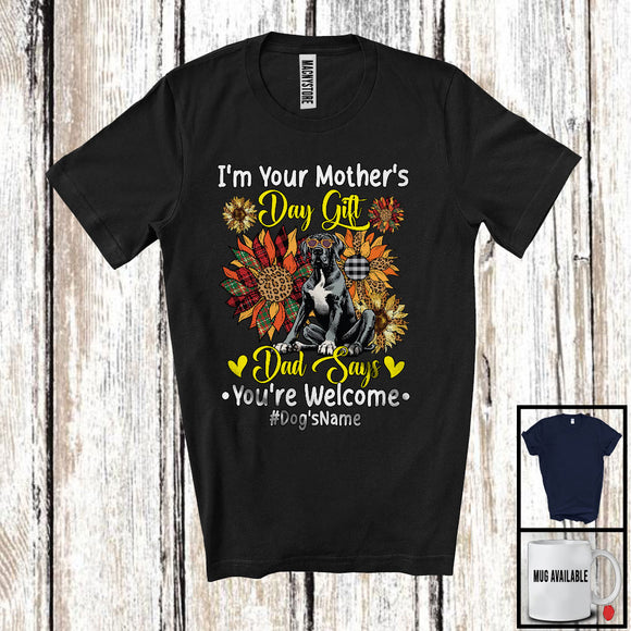 MacnyStore - Personalized Custom Name I'm Your Mother's Day Gift, Floral Great Dane Owner, Sunflowers T-Shirt