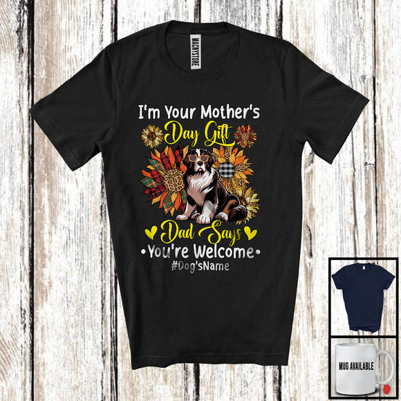 MacnyStore - Personalized Custom Name I'm Your Mother's Day Gift, Floral Landseer Owner, Sunflowers T-Shirt