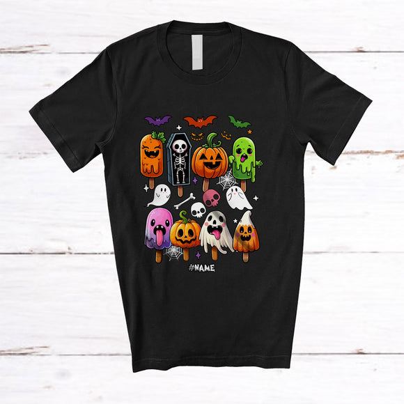 MacnyStore - Personalized Custom Name Ice Cream Zombies Skeleton Pumpkin; Creepy Summer Halloween T-Shirt