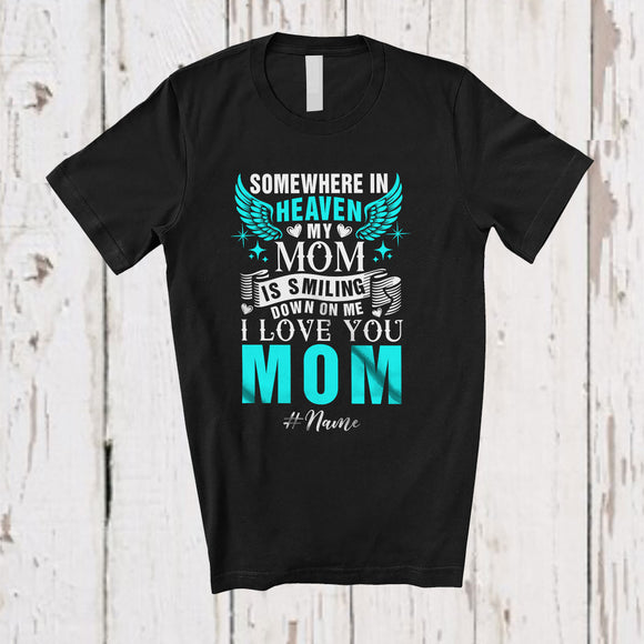 MacnyStore - Personalized Custom Name In Heaven My Mom  Is Smiling; Lovely Mother's Day Wings Family T-Shirt