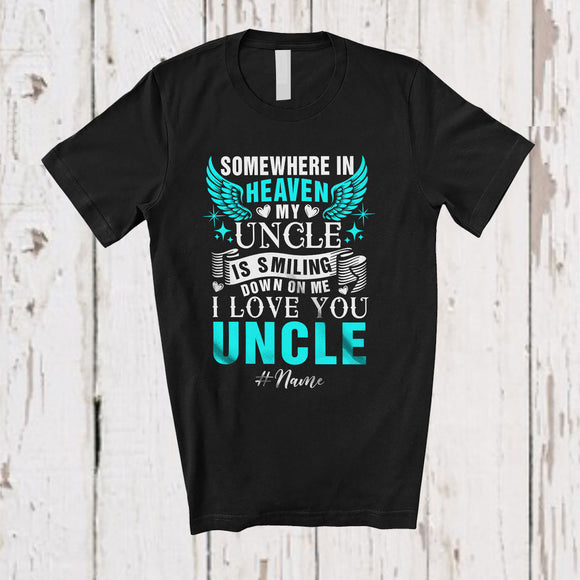MacnyStore - Personalized Custom Name In Heaven My Uncle Is Smiling; Lovely Father's Day Wings Family T-Shirt