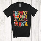 MacnyStore - Personalized Custom Name In My 100 Days Learning Era; Cheerful 100th Day Of School Groovy T-Shirt