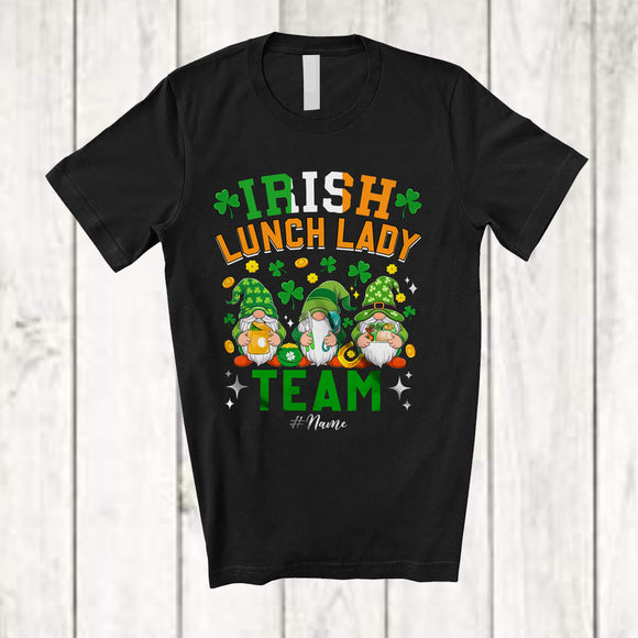 MacnyStore - Personalized Custom Name Irish Lunch Lady Team; Amazing St. Patrick's Day Three Gnomes Family T-Shirt