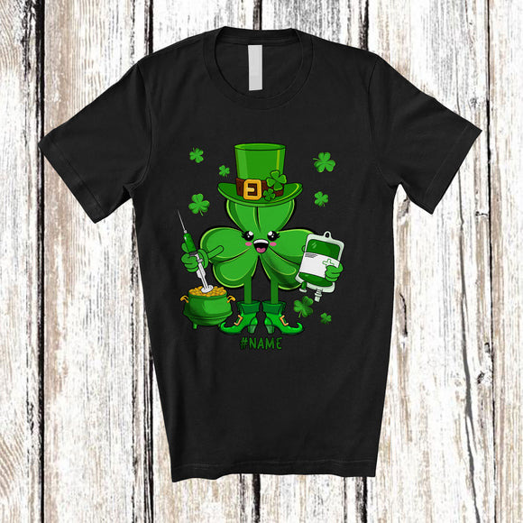 MacnyStore - Personalized Custom Name Irish Phlebotomist Shamrock; Awesome St. Patrick's Day Lucky Family T-Shirt