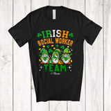 MacnyStore - Personalized Custom Name Irish Social Worker Team; Amazing St. Patrick's Day Three Gnomes T-Shirt