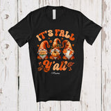 MacnyStore - Personalized Custom Name It's Fall Y'all; Lovely Thanksgiving Fall Three Gnome Pumpkin T-Shirt