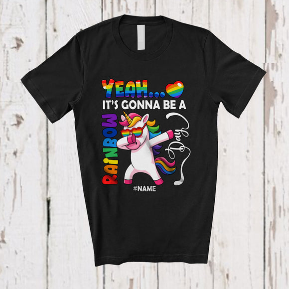 MacnyStore - Personalized Custom Name It's Gonna Be A Rainbow; Lovely LGBTQ Pride Gay Dabbing Unicorn T-Shirt