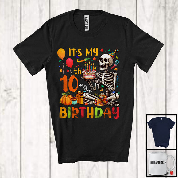 MacnyStore - Personalized Custom Name It's My 10th Birthday; Cheerful Thanksgiving Skeleton; Family T-Shirt