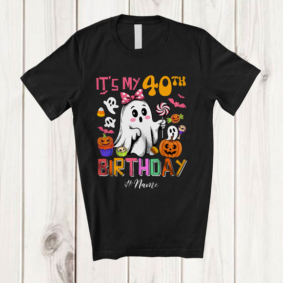 MacnyStore - Personalized Custom Name It's My 40th Birthday; Lovely Halloween 40 Years Old Boo Ghost Pumpkin T-Shirt