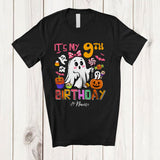 MacnyStore - Personalized Custom Name It's My 9th Birthday; Lovely Halloween 9 Years Old Boo Ghost Pumpkin T-Shirt