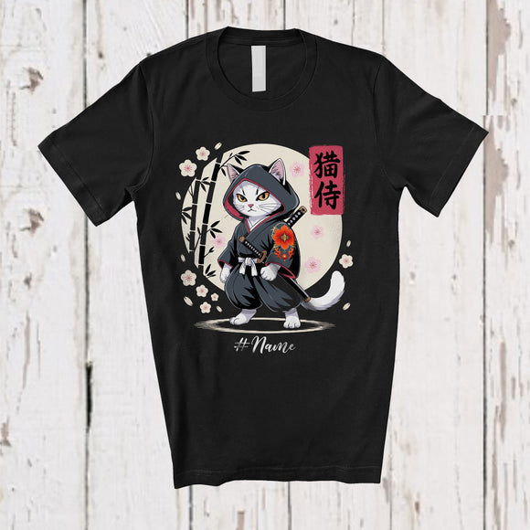 MacnyStore - Personalized Custom Name Japanese Cat Tattoo; Lovely Kawaii Ninja Cat Japanese Martial Arts T-Shirt