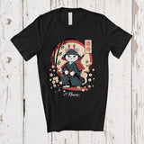 MacnyStore - Personalized Custom Name Japanese Cat Tattoo; Lovely Kawaii Samurai Cat Japanese Martial Arts T-Shirt