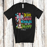 MacnyStore - Personalized Custom Name Jesus Is My Savior Beagles Are My Therapy; Happy Easter Cross Eggs T-Shirt