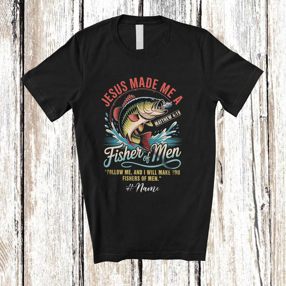 MacnyStore - Personalized Custom Name Jesus Made Me A Fisher Of Men; Humorous Fishing Fisherman Religious T-Shirt