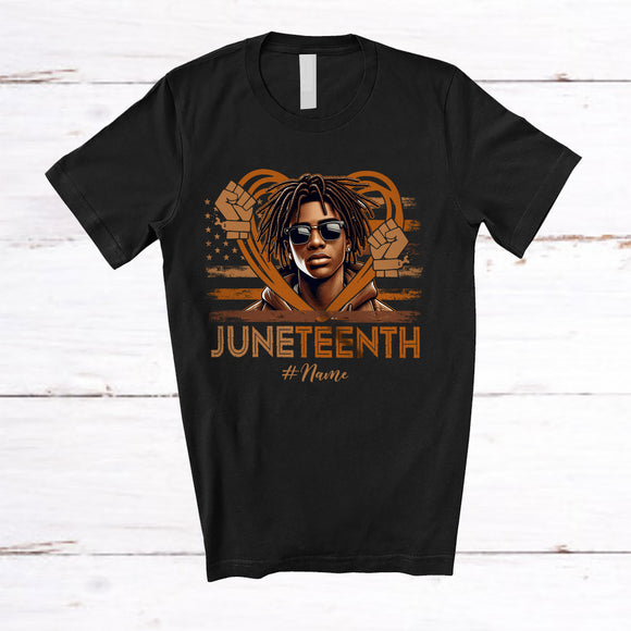 MacnyStore - Personalized Custom Name Juneteenth; Awesome 4th Of July African Afro Black Men; Family T-Shirt