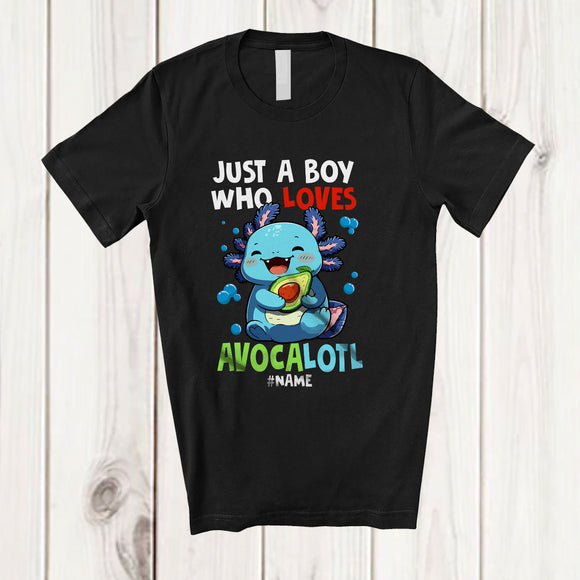 MacnyStore - Personalized Custom Name Just A Boy Who Loves Avocalotl Axolotl; Lovely Axolotl Eating Avocado T-Shirt