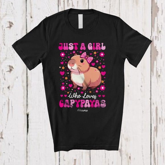 MacnyStore - Personalized Custom Name Just A Girl Who Loves Capybaras; Amusing Flower Floral Capybara T-Shirt