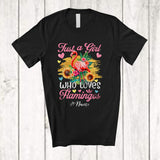 MacnyStore - Personalized Custom Name Just A Girl Who Loves Flamingos; Lovely Flamingo Sunflower; Family T-Shirt