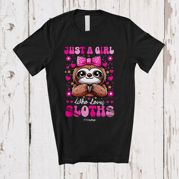 MacnyStore - Personalized Custom Name Just A Girl Who Loves Sloths; Amusing Flower Floral Sloth T-Shirt