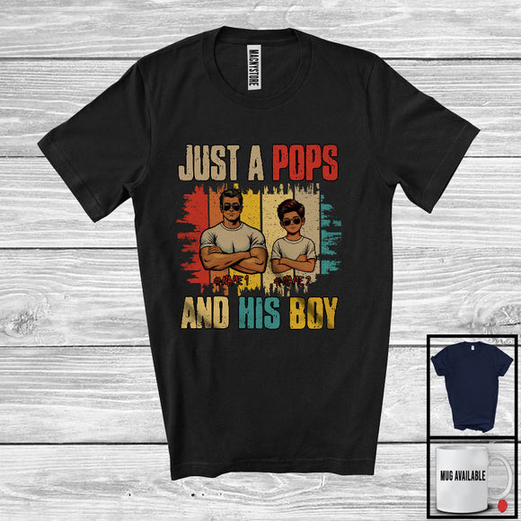 MacnyStore - Personalized Custom Name Just A Pops And His Boy, Cool Father's Day Vintage Retro, Family T-Shirt