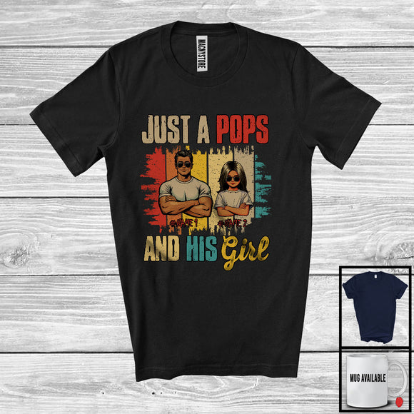MacnyStore - Personalized Custom Name Just A Pops And His Girl, Cool Father's Day Vintage Retro, Family T-Shirt