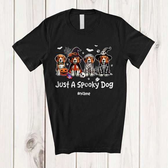 MacnyStore - Personalized Custom Name Just A Spooky Beagle; Horror Halloween Witch Skeleton Beagle Paws T-Shirt