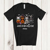 MacnyStore - Personalized Custom Name Just A Spooky Cat; Horror Halloween Witch Skeleton Cat Paws T-Shirt