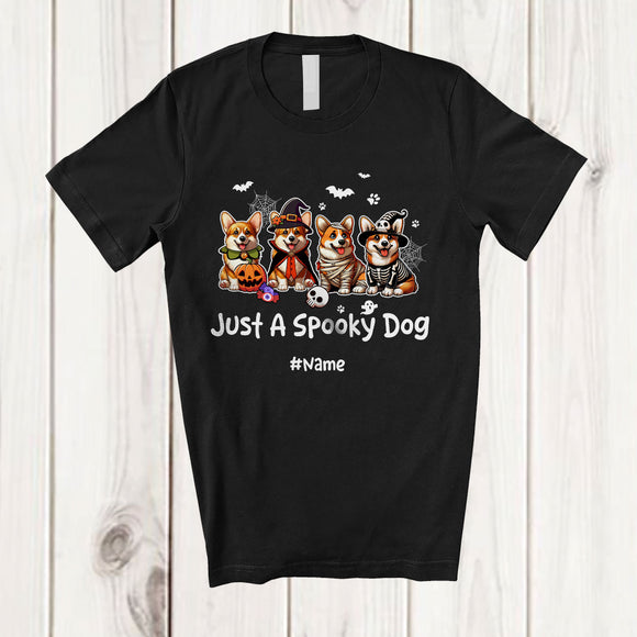 MacnyStore - Personalized Custom Name Just A Spooky Dog; Horror Halloween Witch Skeleton Corgi Paws T-Shirt