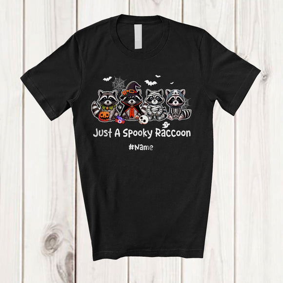 MacnyStore - Personalized Custom Name Just A Spooky Raccoon; Horror Halloween Witch Skeleton Raccoon T-Shirt